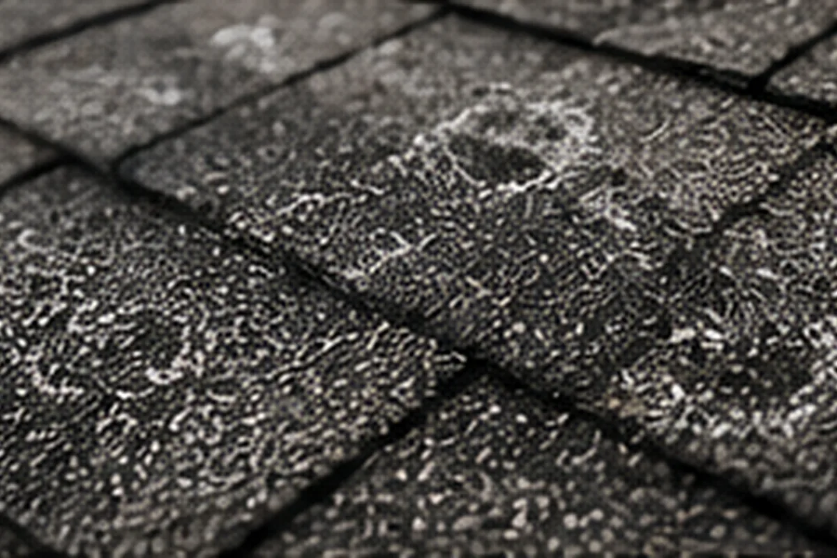 Hail impact marks visible on asphalt roof shingles