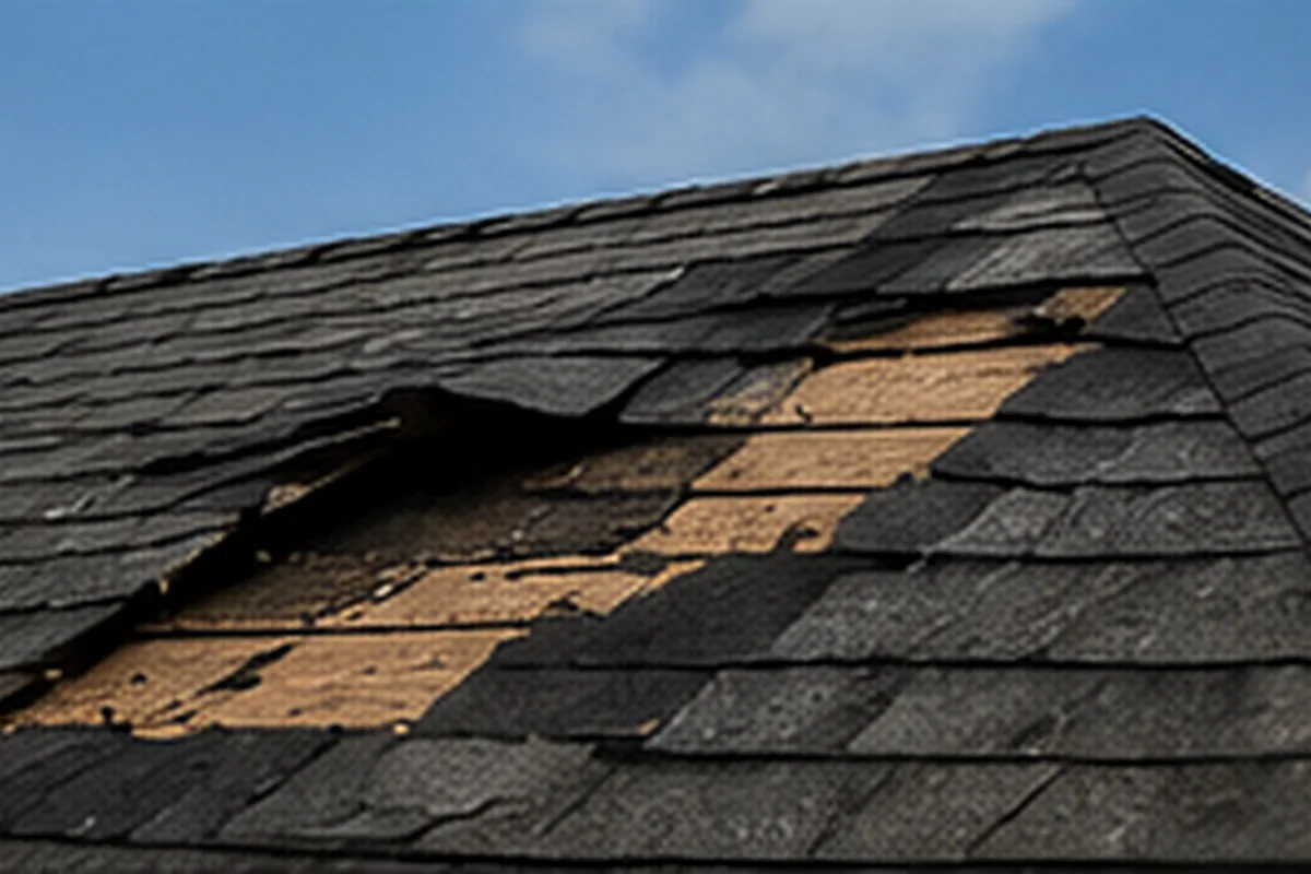 Missing shingles after severe storm damage